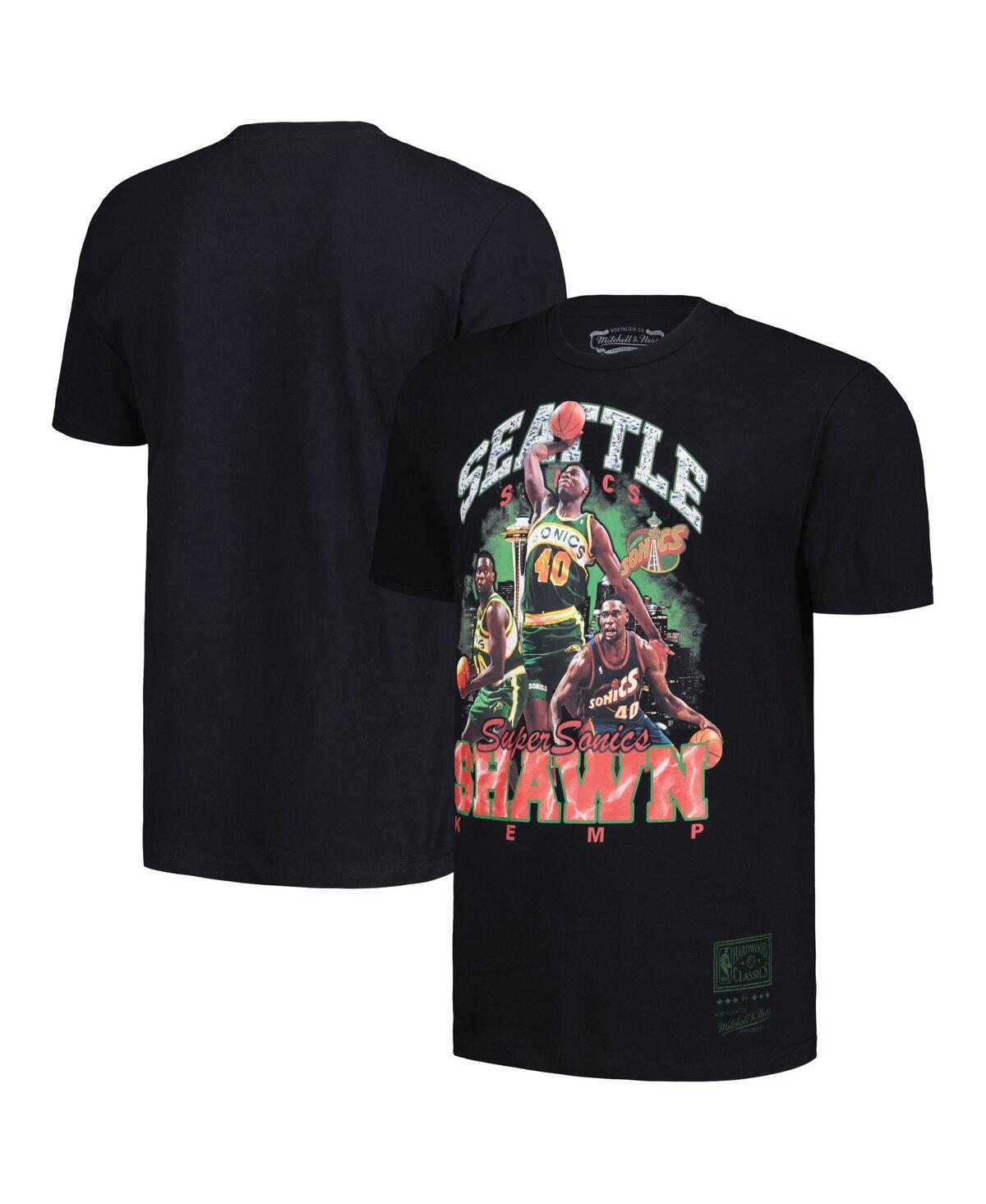 Mens Mitchell & Ness Shawn Kemp Black Seattle SuperSonics Hardwood Classics Bling Concert Player T-Shirt Product Image