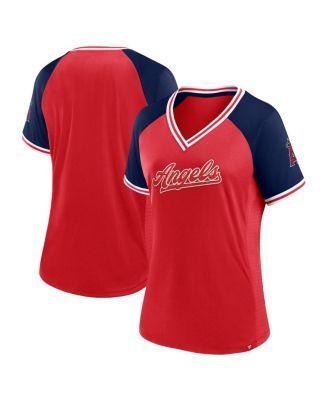 Women's Red Los Angeles Angels Glitz and Glam League Diva Raglan V-Neck T-shirt Product Image