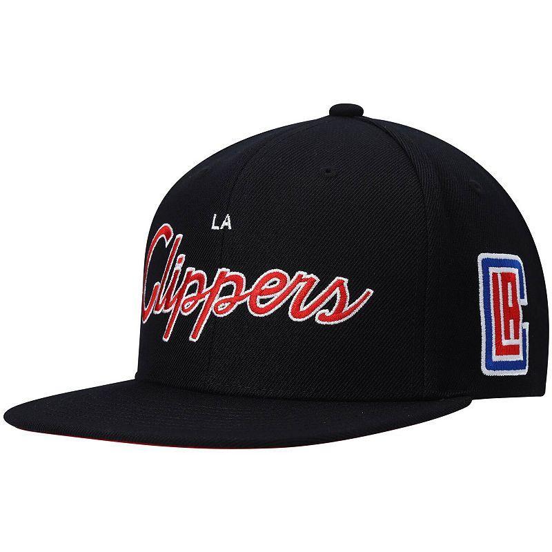 Mens Mitchell & Ness Black LA Clippers Hardwood Classics Script 2.0 Snapback Hat Product Image