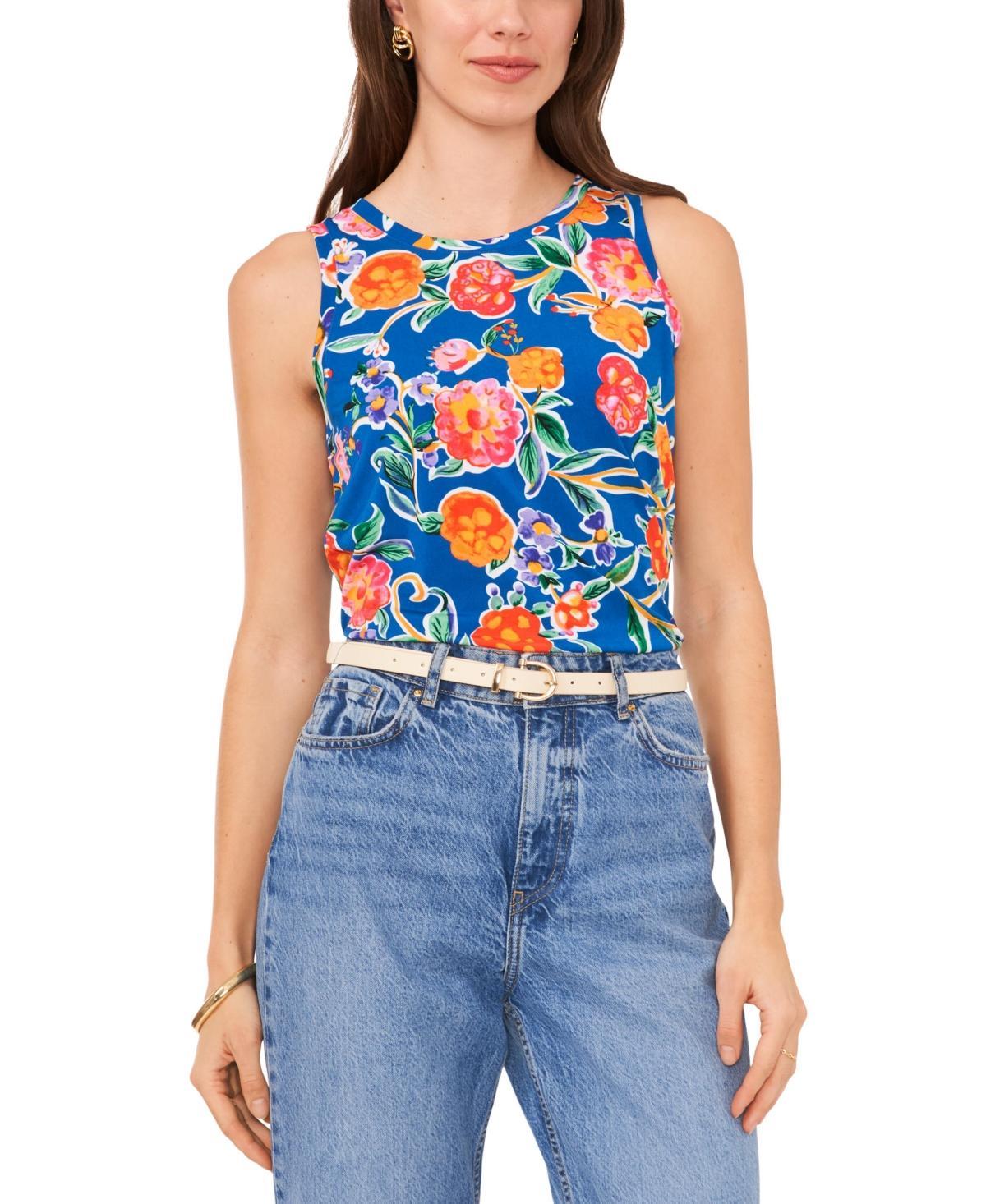 Vince Camuto Womens Floral Crewneck Split Back Keyhole Tank Top Product Image