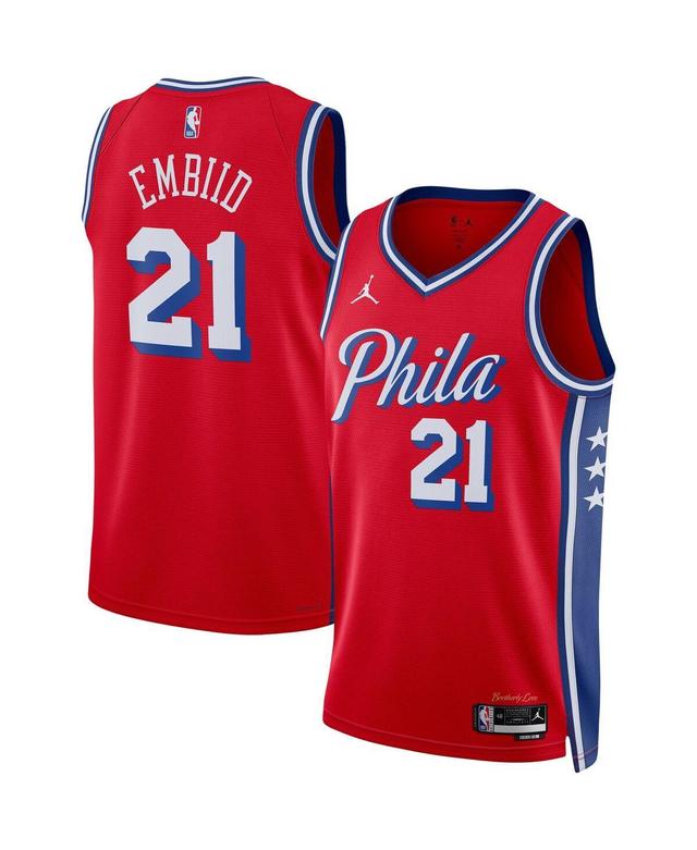 Mens Jordan Joel Embiid Red Philadelphia 76ers 2022/23 Statement Edition Swingman Jersey - Red Product Image