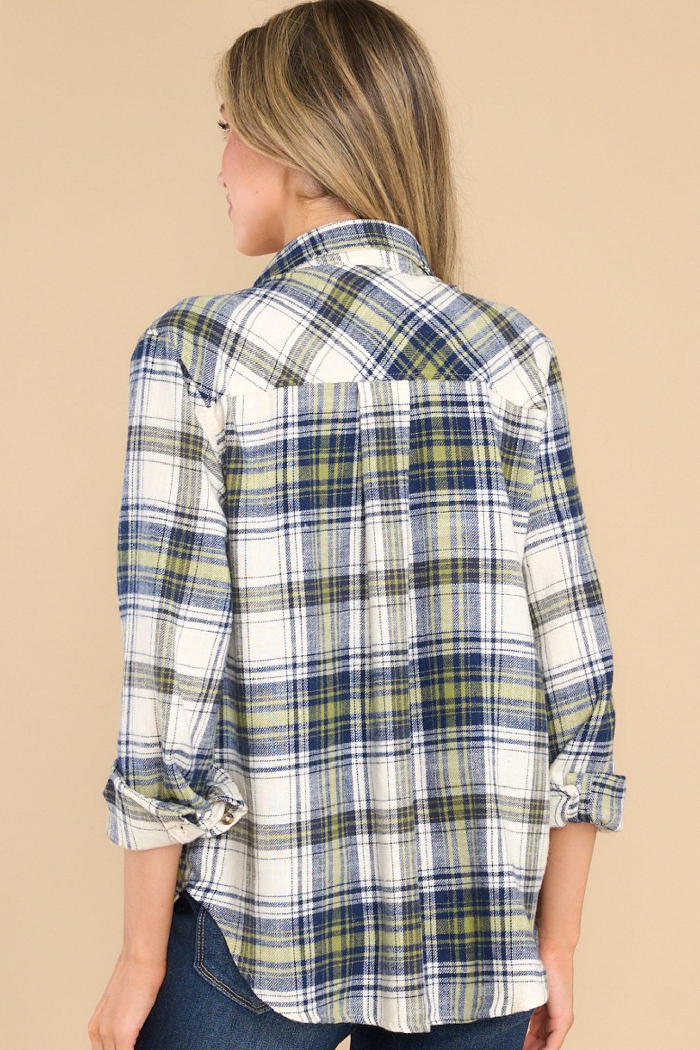 Electric Love Navy Multi Plaid Top Product Image