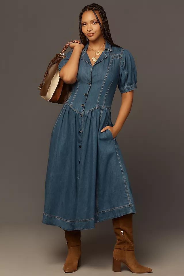 Pilcro Short-Sleeve Denim Midi Shirt Dress Product Image