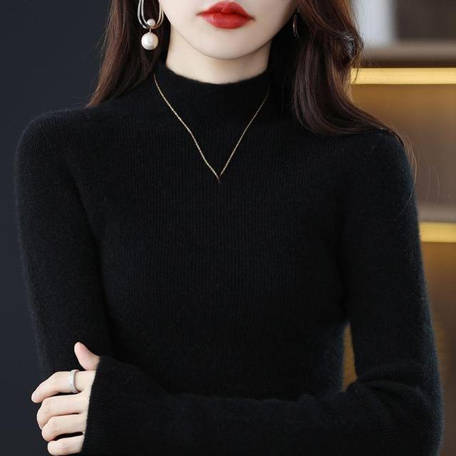 Long-Sleeve Mock Neck Ribbed Knit Top Product Image