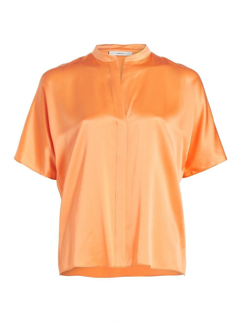 Short-Sleeve Dolman Button-Front Silk Blouse Product Image