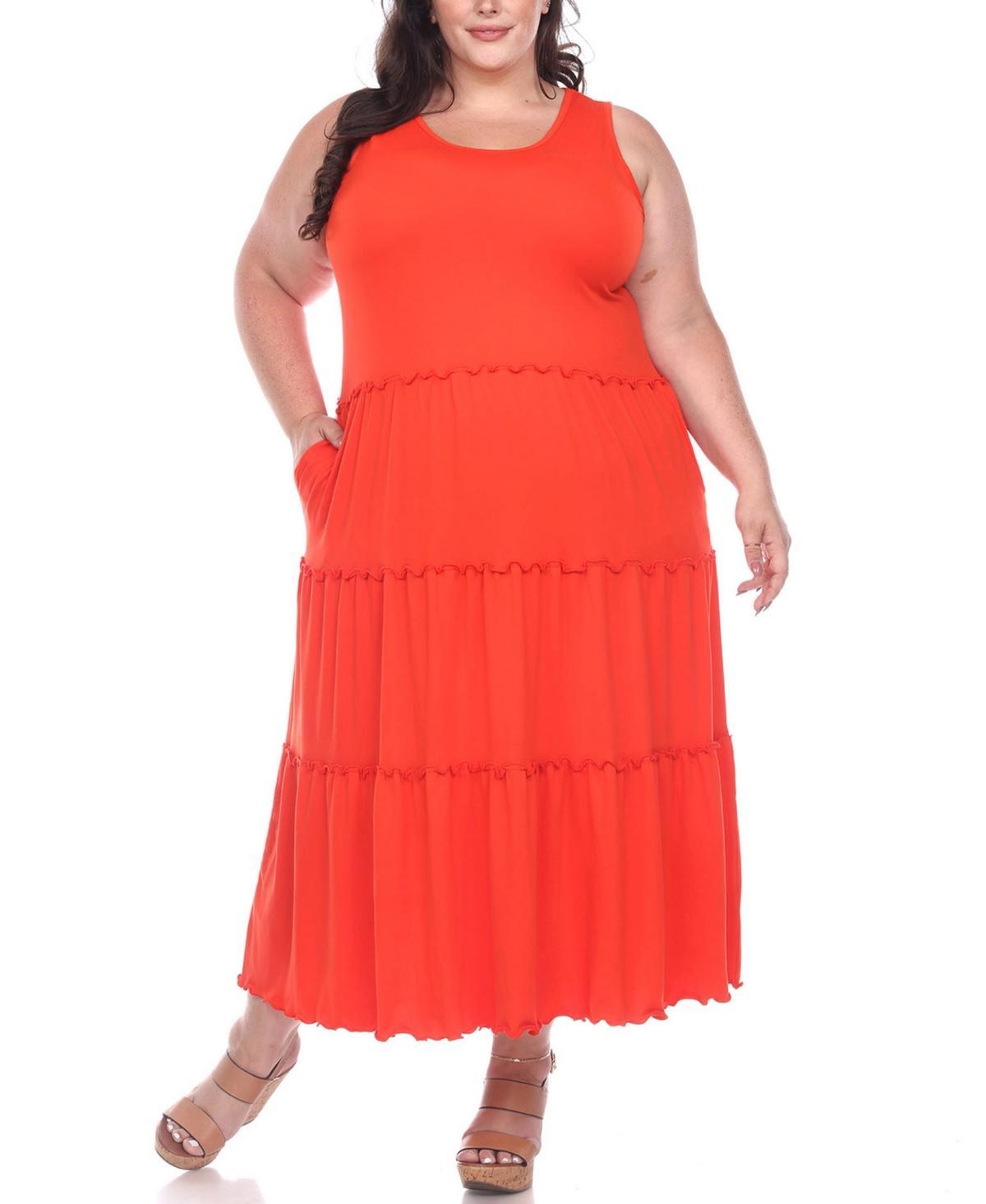 White Mark Plus Size Scoop Neck Tiered Midi Dress Product Image