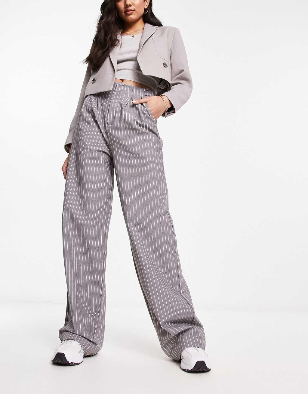 ASOS DESIGN premium stretch tailored pants in gray pinstripe Product Image