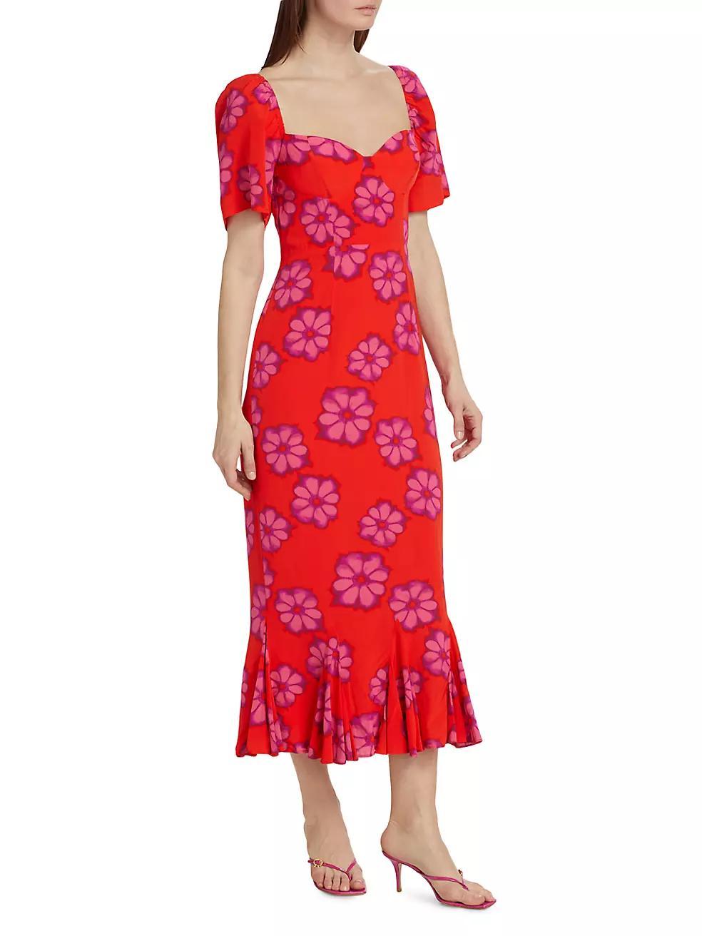 Ramona Floral Godet-Hem Midi-Dress Product Image