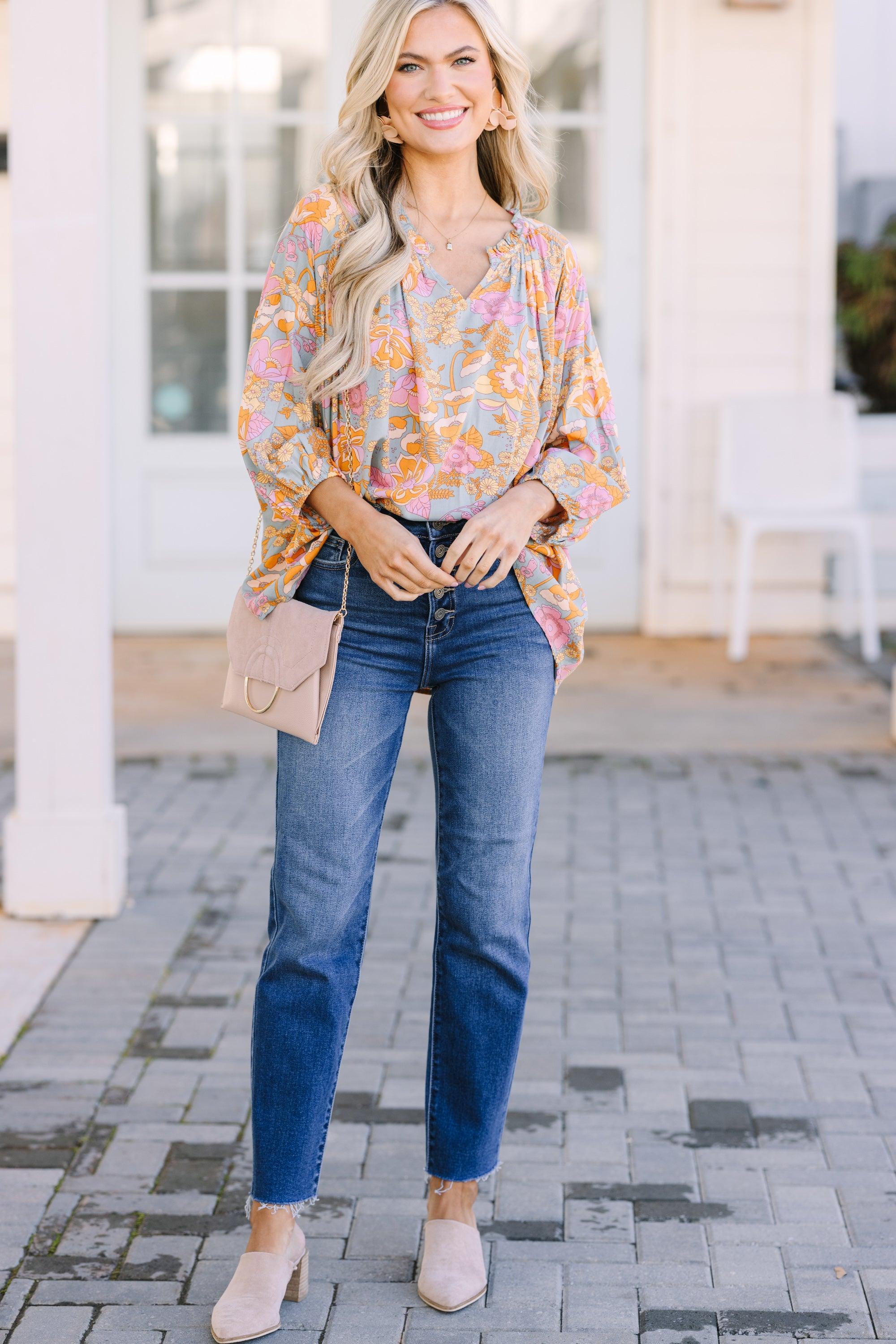 All For You Sage Green Floral Blouse Female Product Image