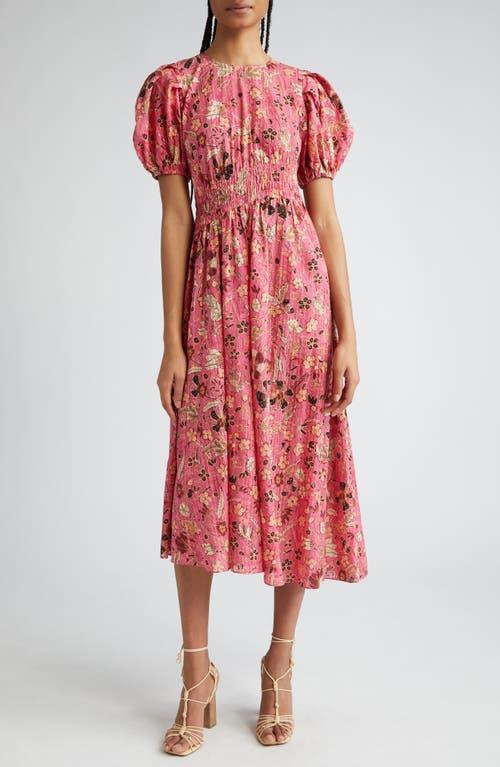 Eden Puff-Sleeve Floral-Print Midi Dress Product Image