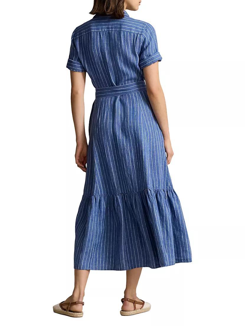 Belted Yarn-Dyed Stripe Linen Shirtdress Product Image