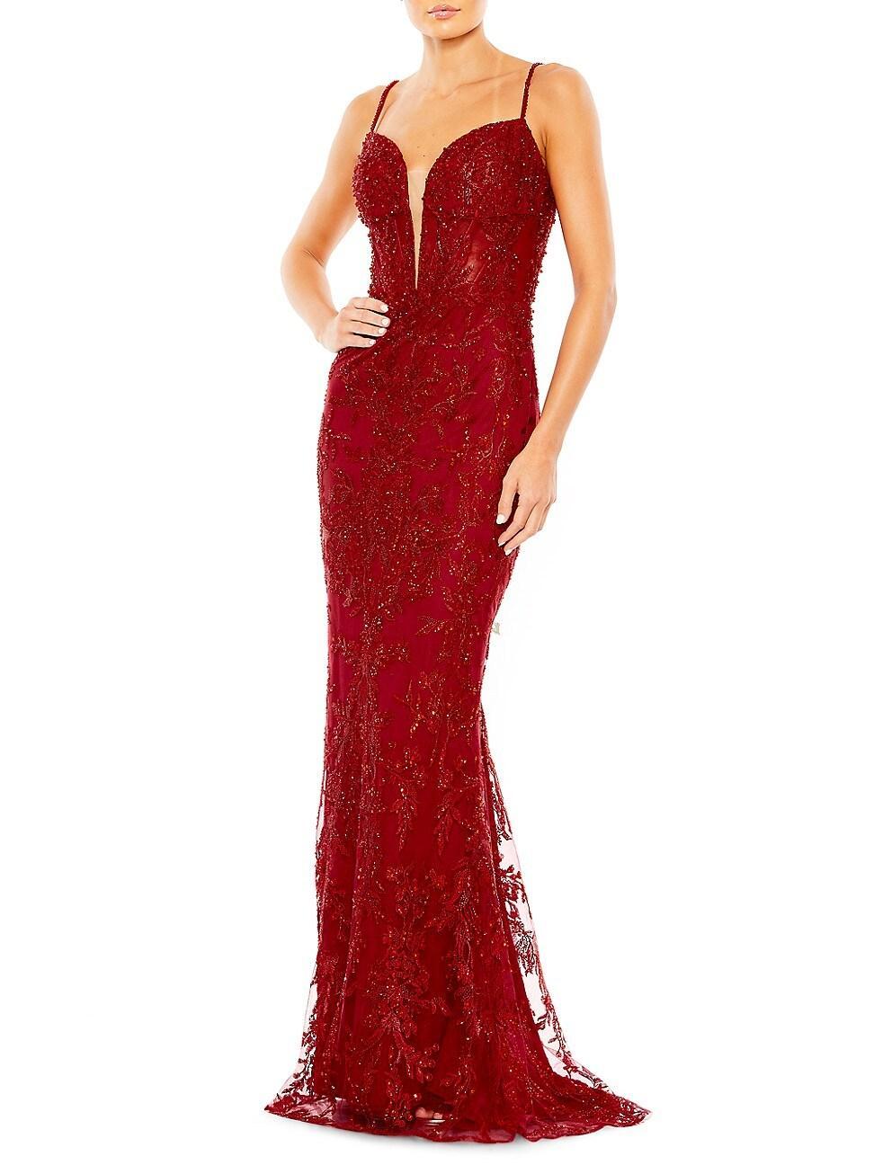 Mac Duggal Sequin Spaghetti Strap Plunge Sweetheart Neck Mermaid Gown Product Image