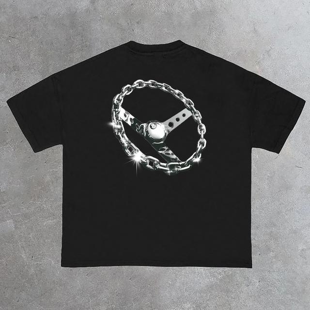 Sopula Chain-Link Wheel Print Cotton T-Shirt Product Image