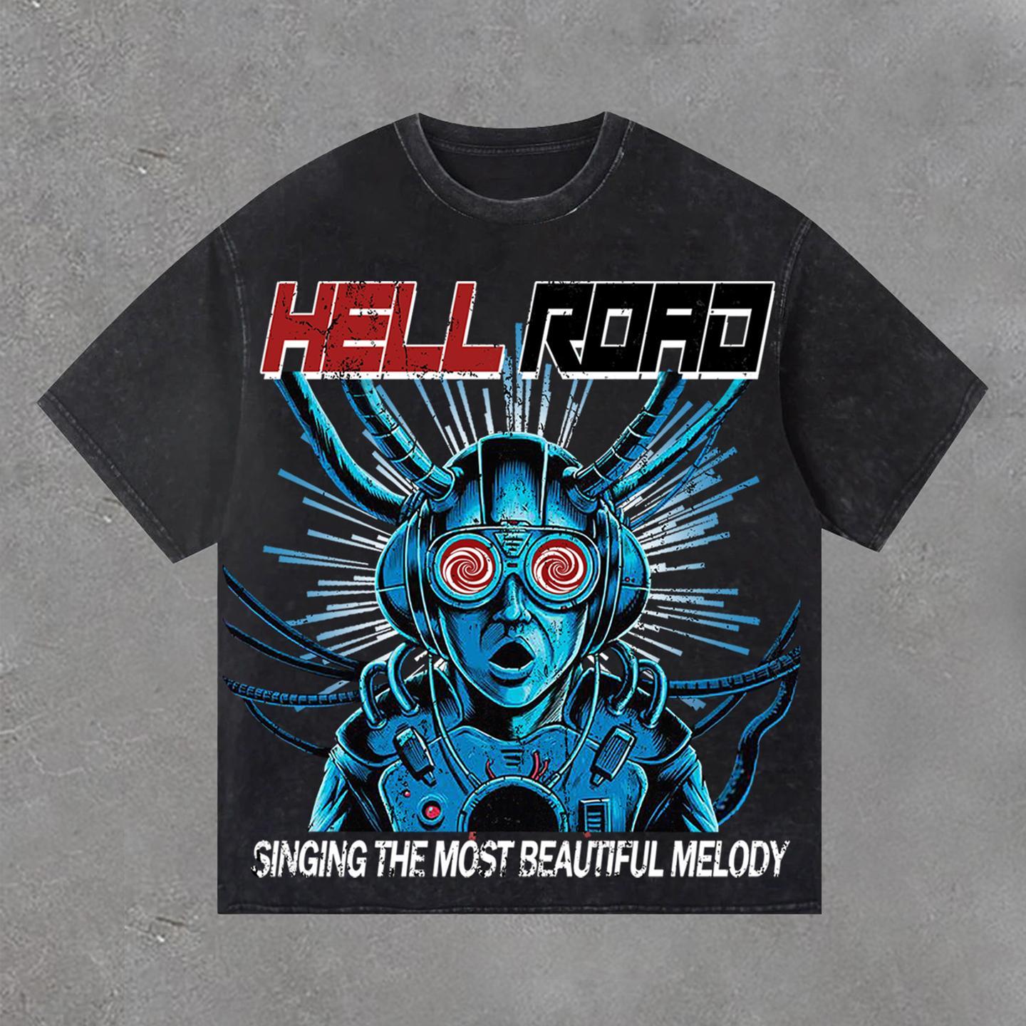 Hell Road Vintage Portrait Print Acid Washed T-Shirt product image