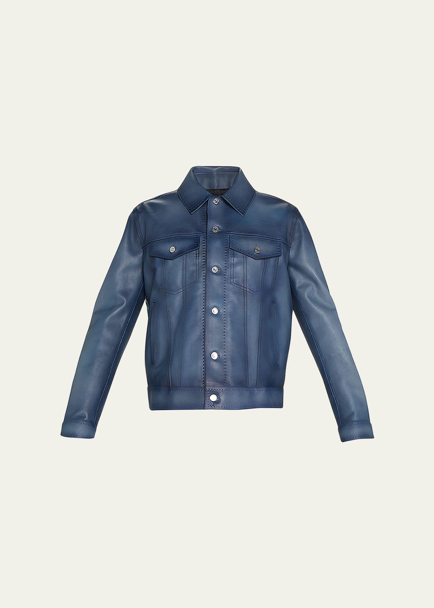 Mens Denim Patina Leather Blouson Product Image