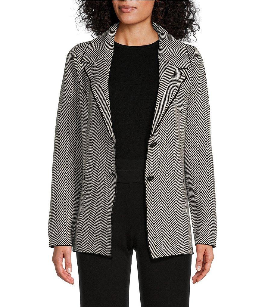 Investments Herringbone Long Sleeve Notch Lapel Two Button Sweater Blazer Product Image