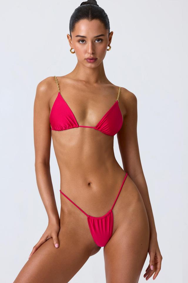 Chain-Embellished Triangle Bikini Top in Raspberry Pink Product Image