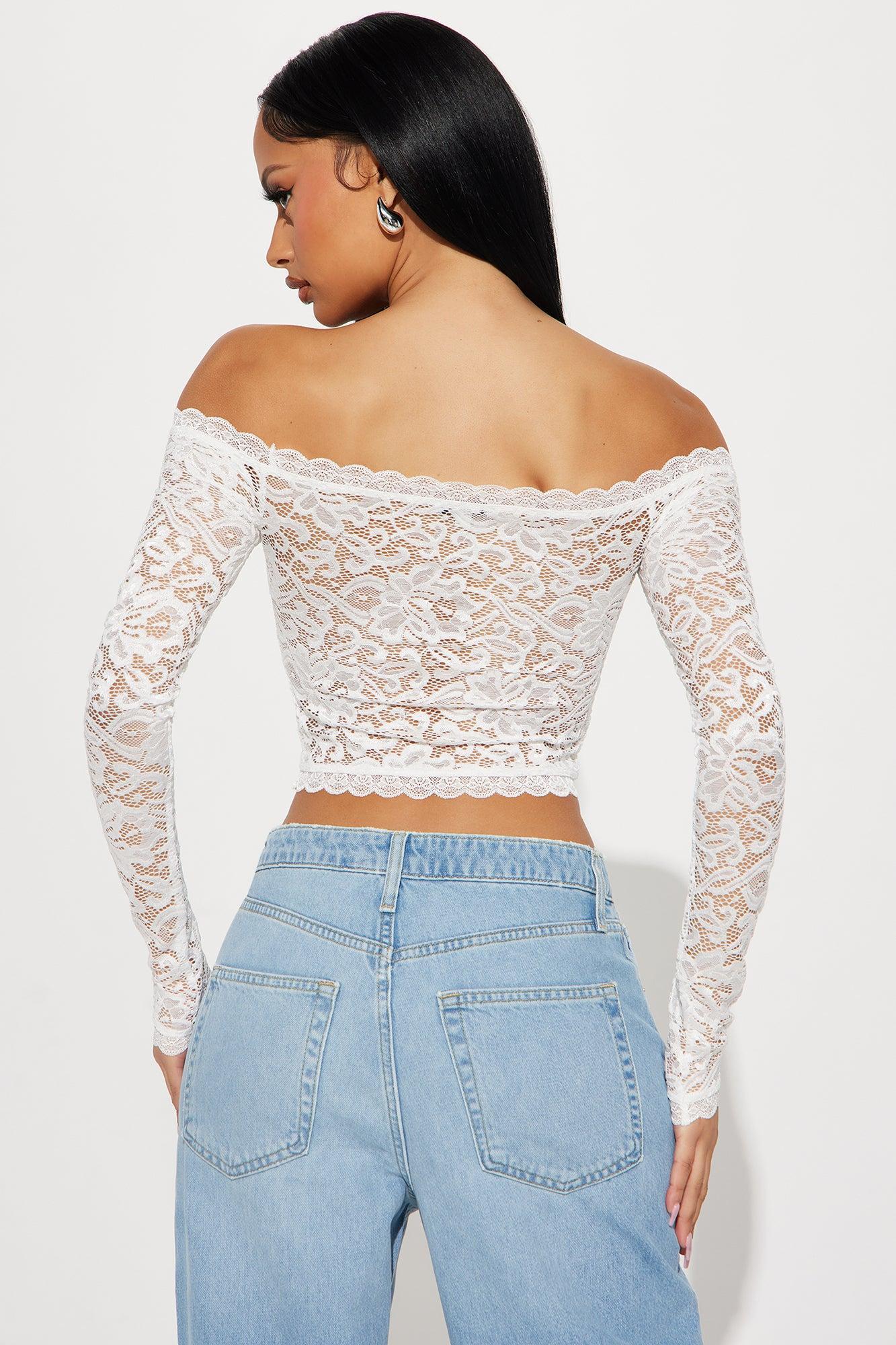 Emma Lace Off Shoulder Top - White Product Image