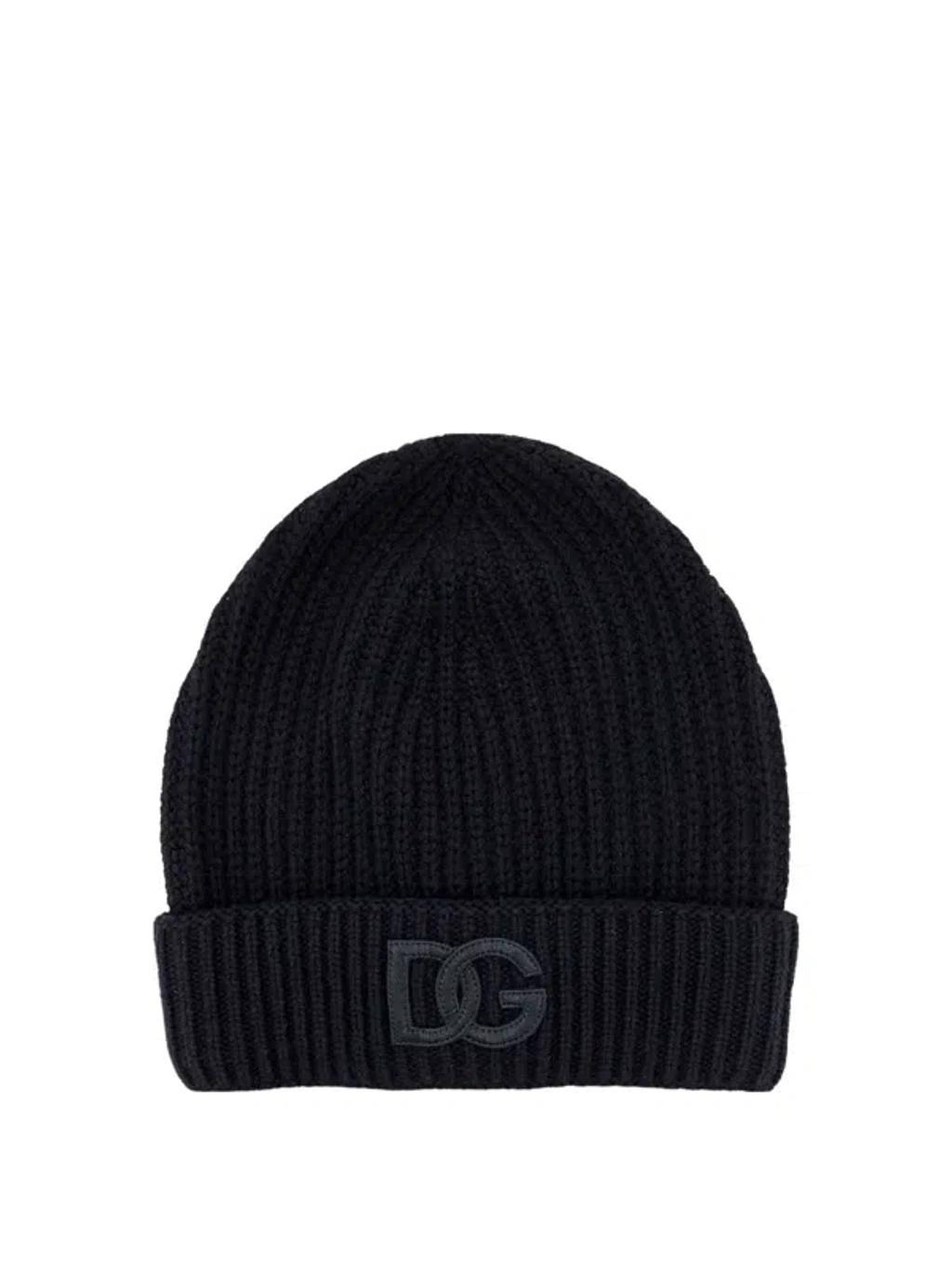 Dg Logo Patch Knitted Beanie In Black Product Image