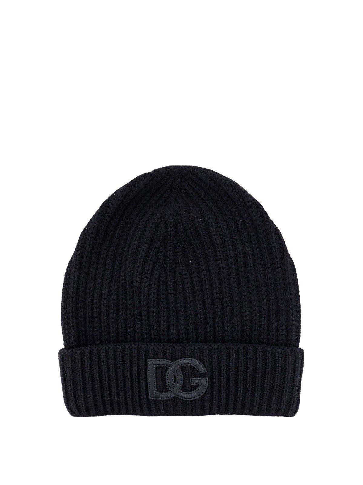 Dg Logo Patch Knitted Beanie In Black Product Image