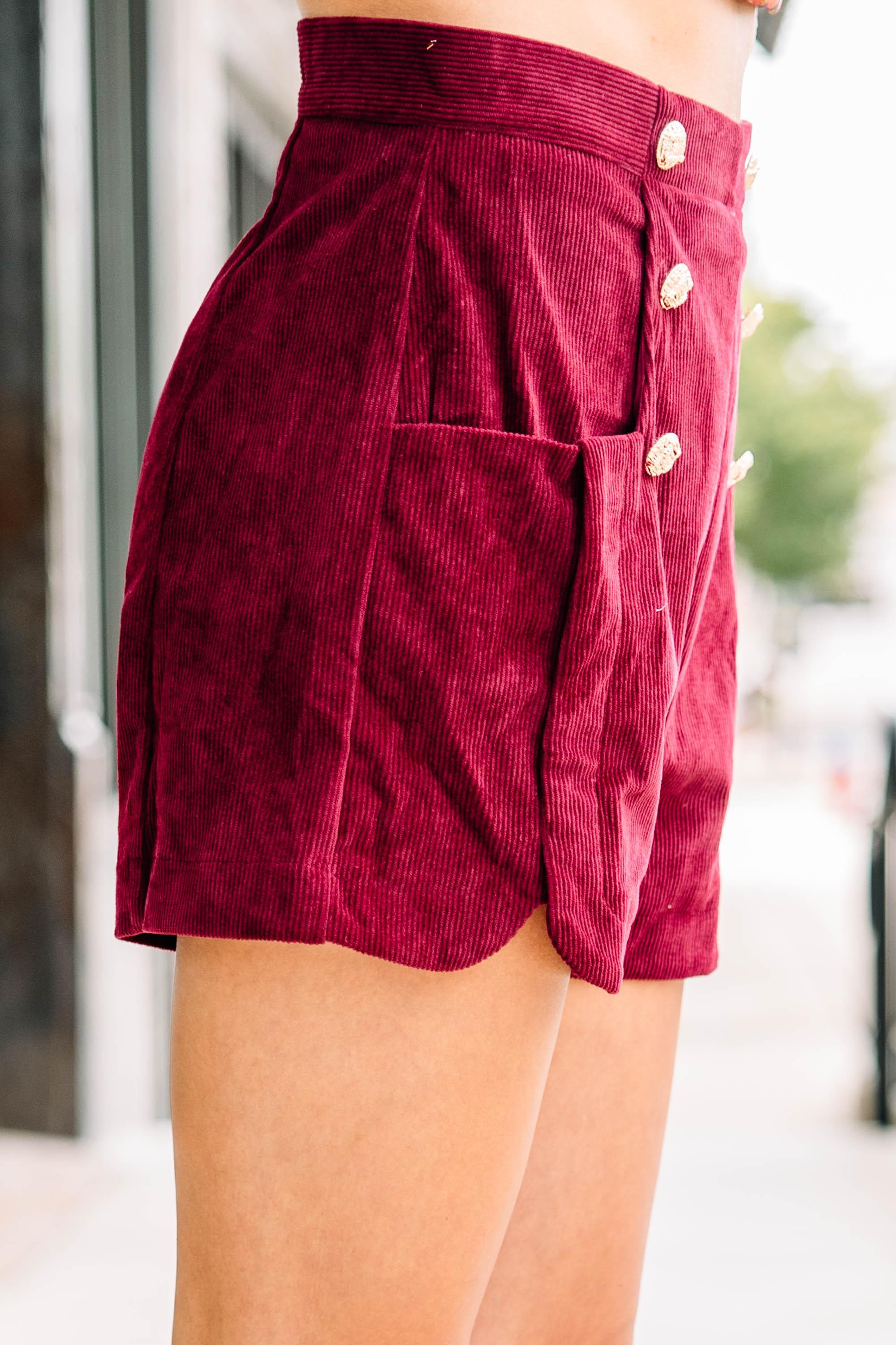 Let Me Know Wine Red Corduroy Shorts Female Product Image