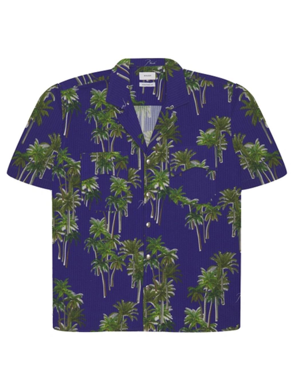 RHUDE Short Sleeve Palm Tree Print Shirt Blue And Green Product Image