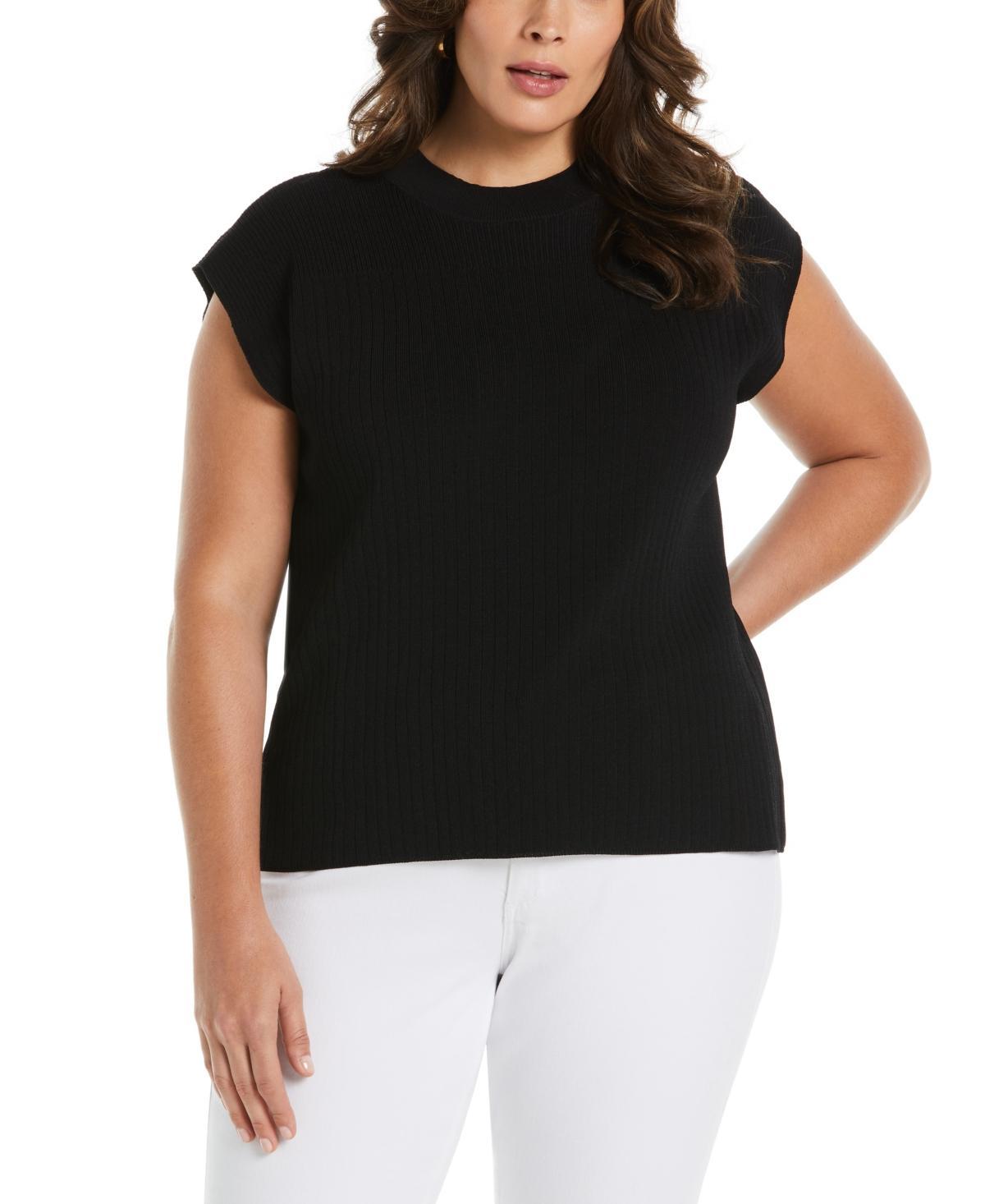 Ella Rafaella Plus Size Mixed Rib Mock Neck Sleeveless Sweater Product Image