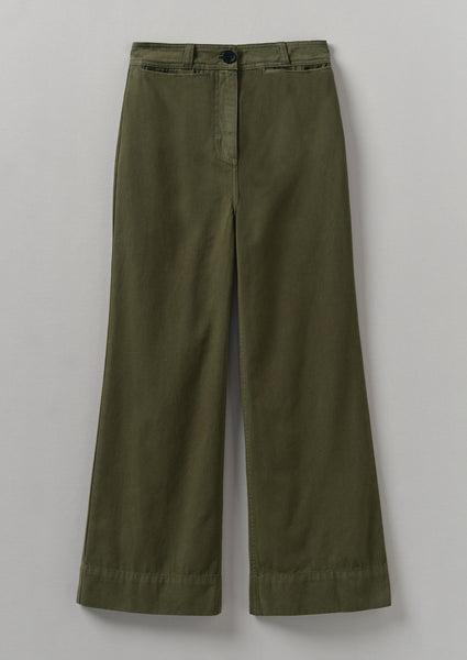 Cotton Canvas Kick Flare Pants | Seaweed Product Image