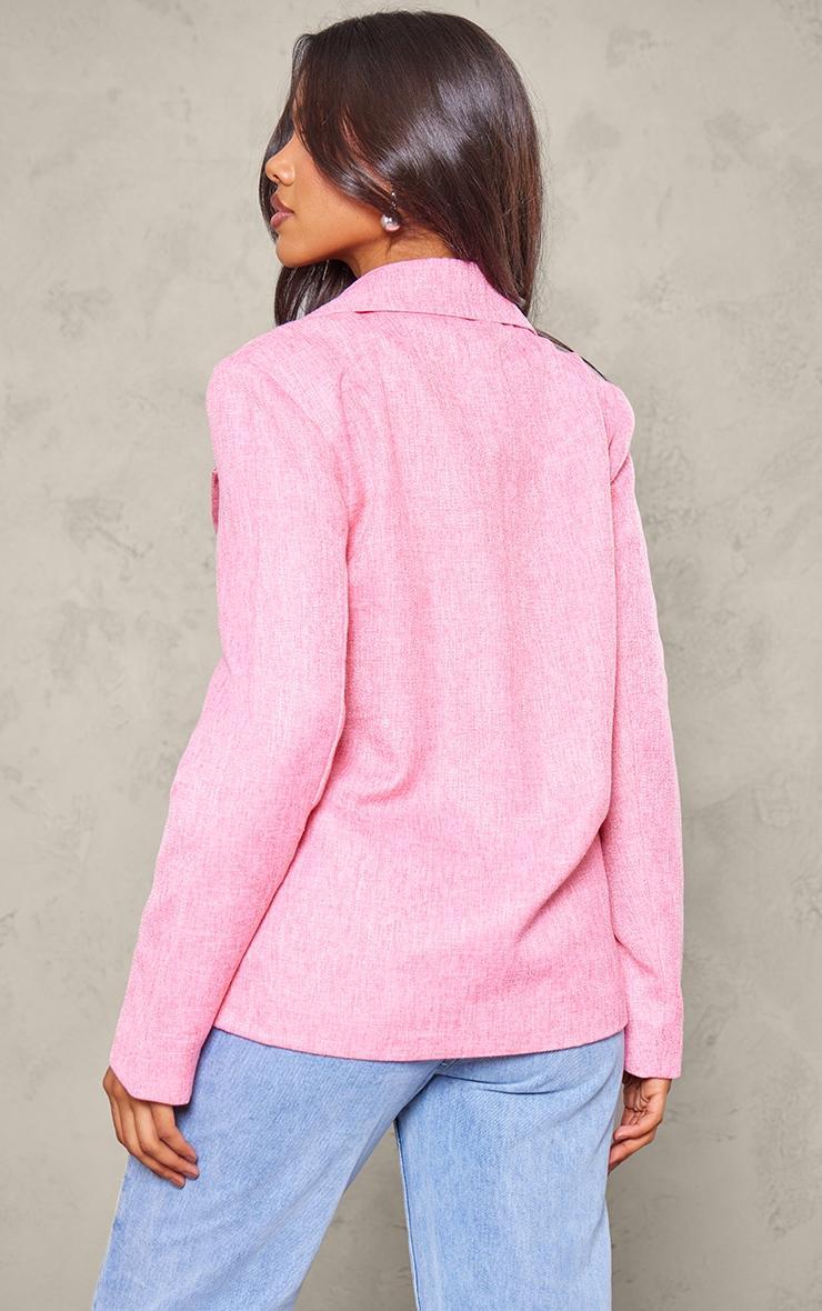 Pink Textured Linen Feel Oversized Blazer Product Image