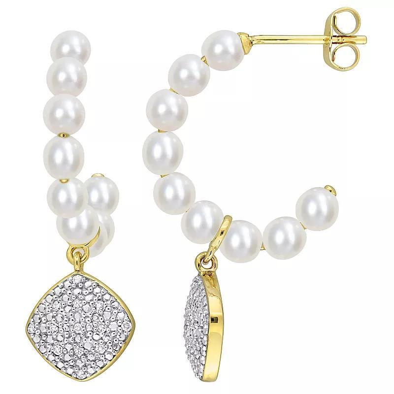 Stella Grace 10k Gold Freshwater Cultured Pearl & 1/10 Carat T.W. Diamond Beaded Drop Earrings, Womens Product Image