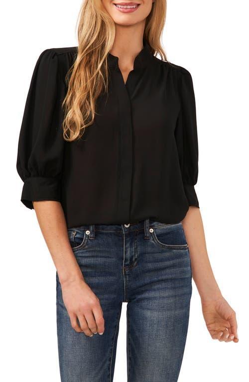 CeCe Puff Sleeve Crepe Button-Up Shirt Product Image