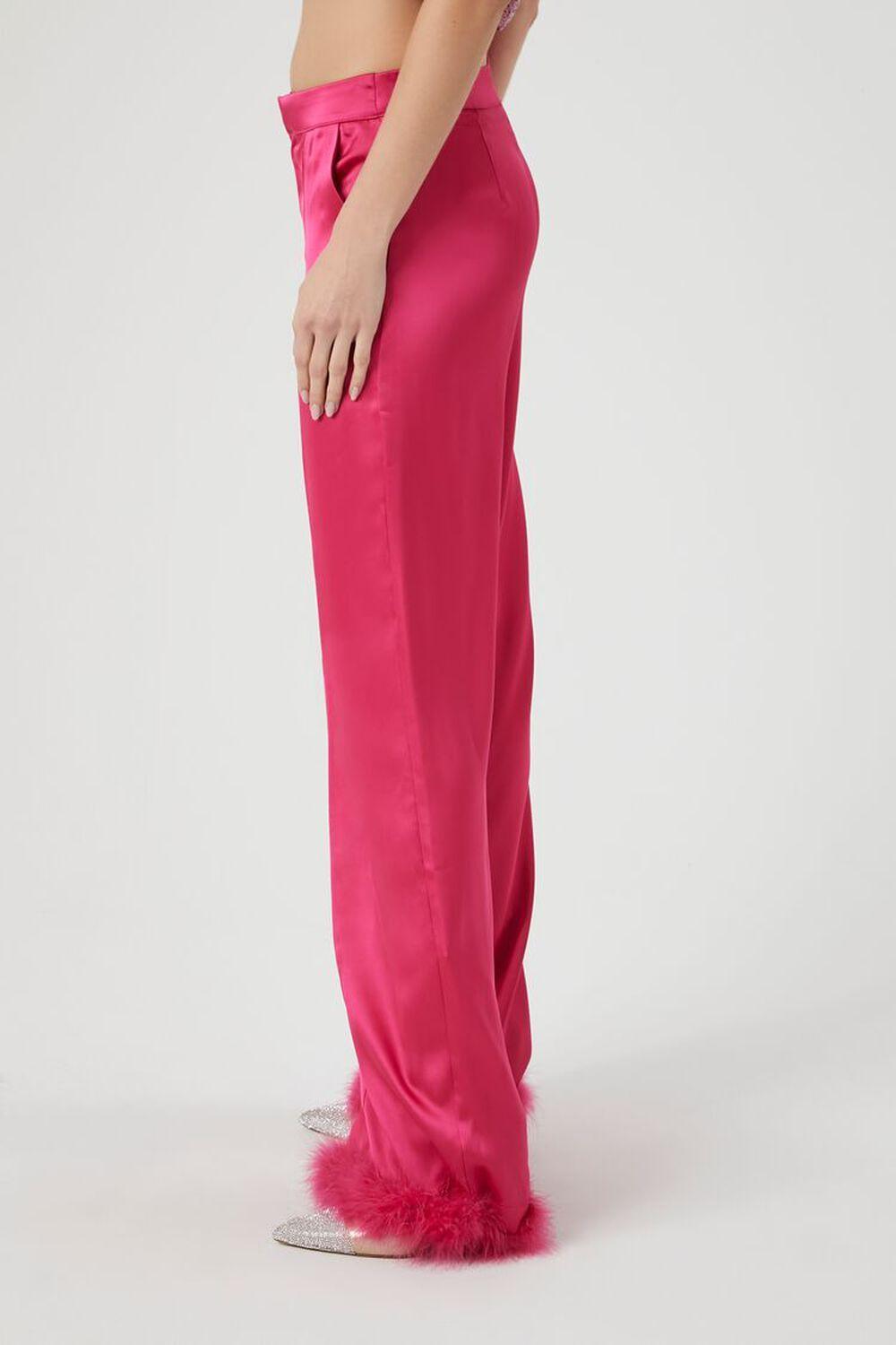 Satin Faux Fur-Trim Pants | Forever 21 Product Image