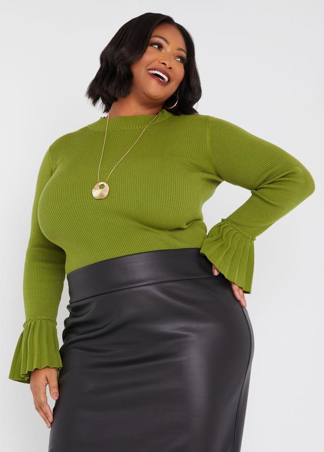 Plus Size Pleated Bell Sleeved Sweater Ashley Stewart Product Image