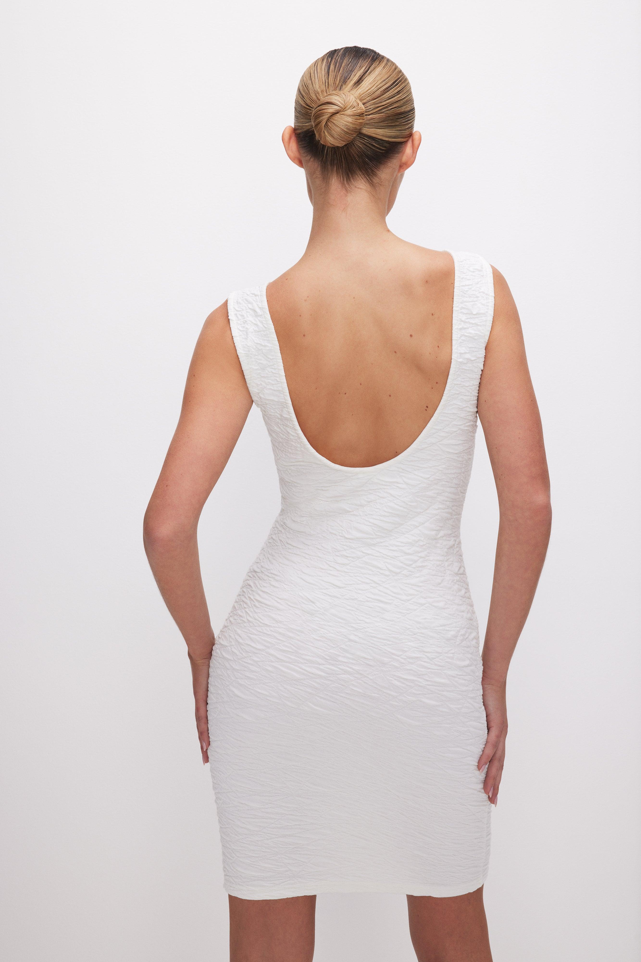 SCRUNCHIE SCOOP BACK MINI DRESS | CLOUD WHITE Product Image