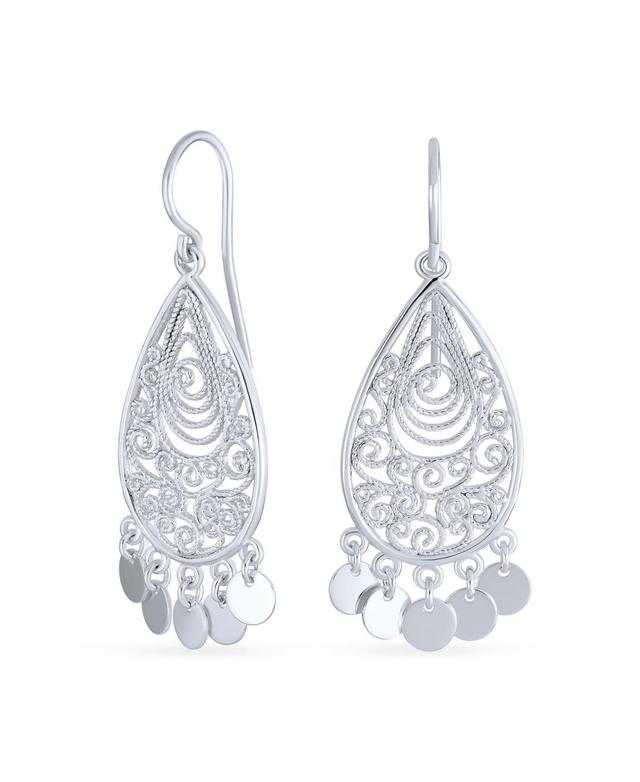 Bling Jewelry Moroccan Fashion Tear Shape Dangling Coins Statement Chandelier Earrings For Women Sterling Silver Product Image