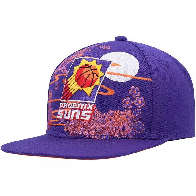 Mens Mitchell & Ness Purple Phoenix Suns Hardwood Classics Asian Heritage Scenic Snapback Hat Product Image