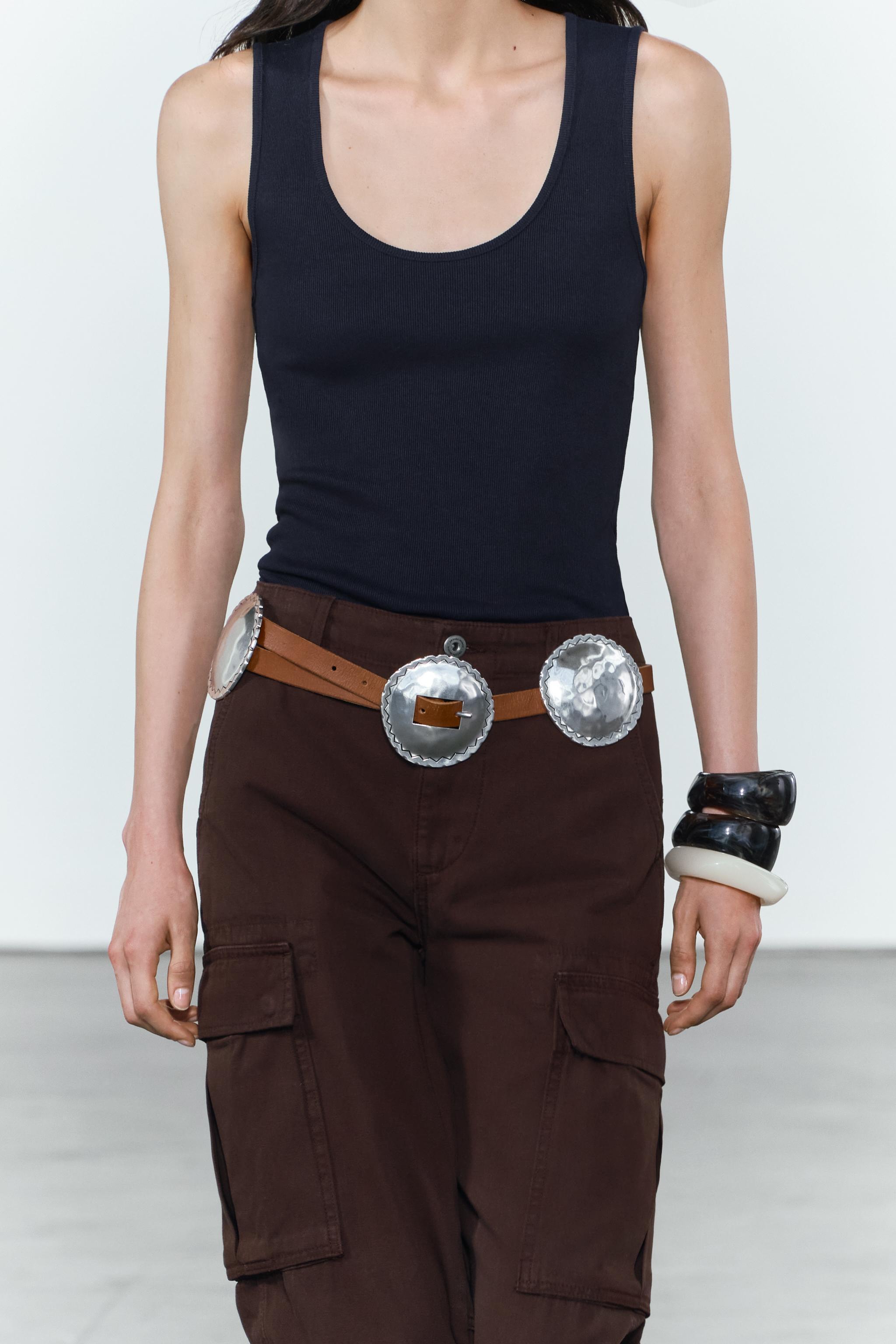 LEATHER BELT WITH HEWN BUCKLE Product Image