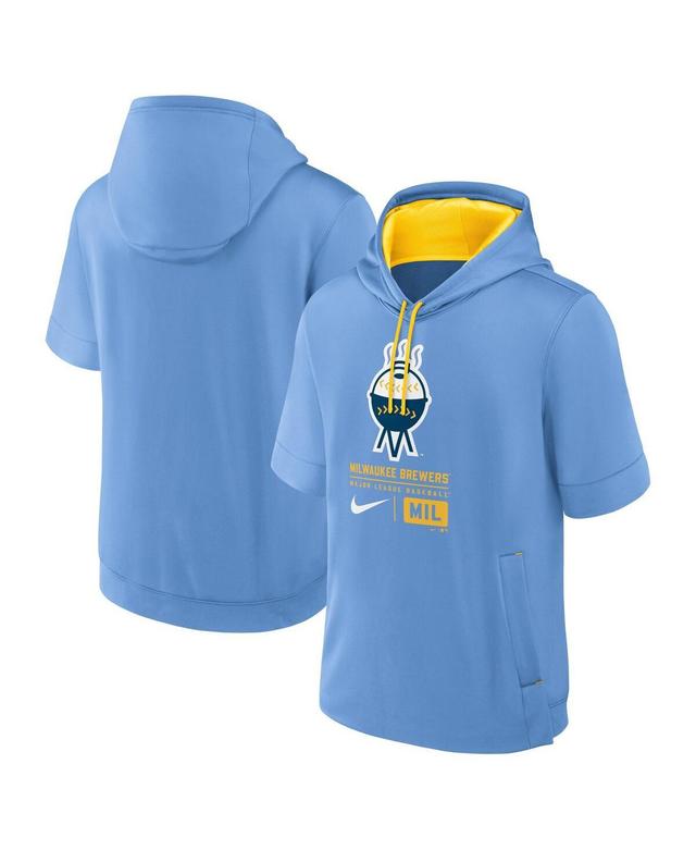 Nike Mens Light Blue Milwaukee Brewers City Connect Color Block Short Sleeve Pullover Hoodie - Light Blue Product Image