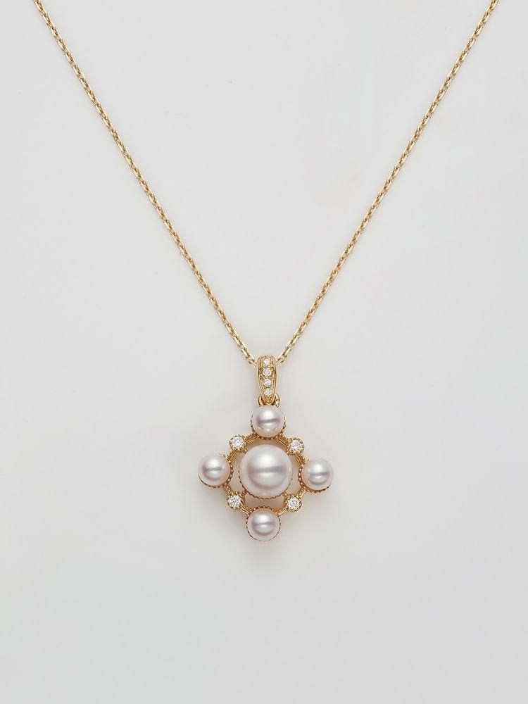 Rhinestone Faux Pearl Pendant Sterling Silver Necklace Product Image