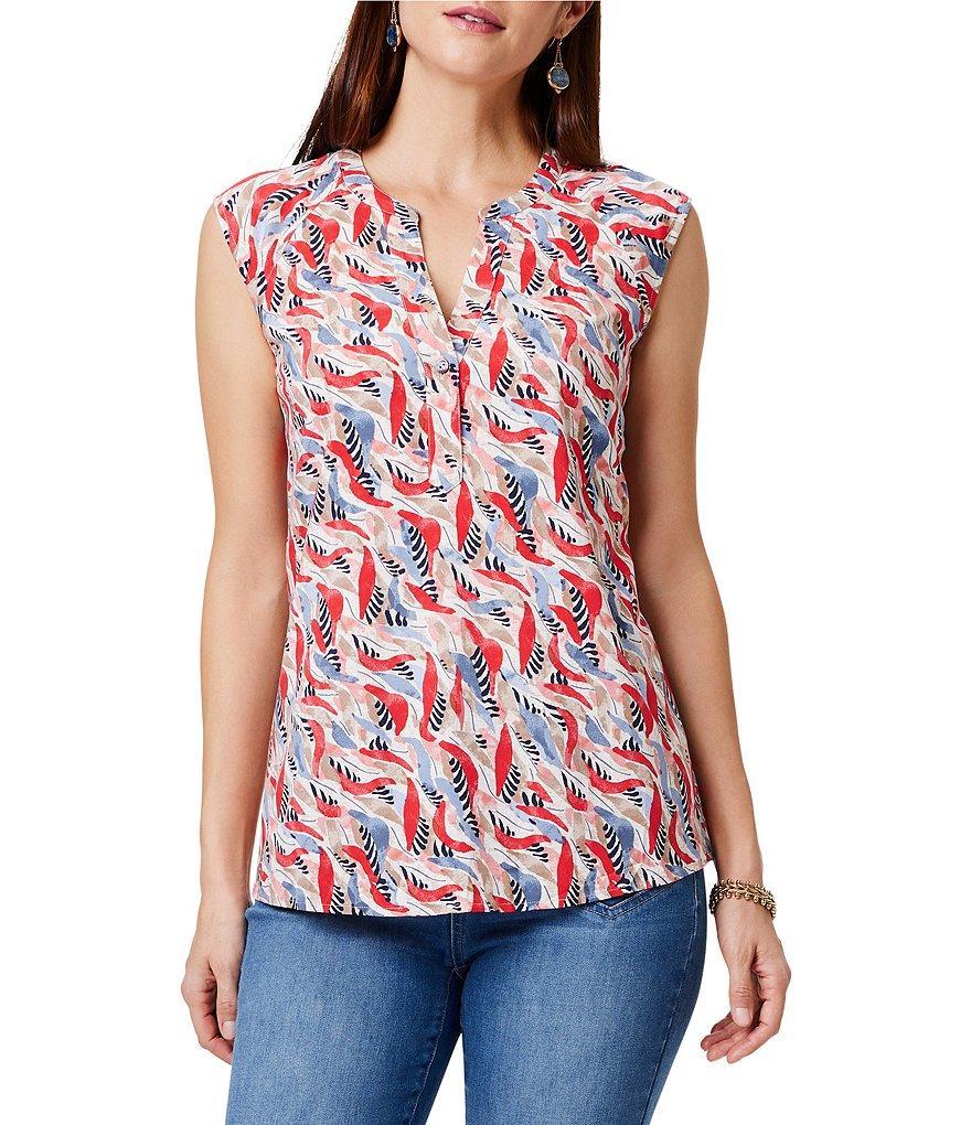 NIC + ZOE Woven Coral Waves Split V-Neck Sleeveless Live In Top Product Image