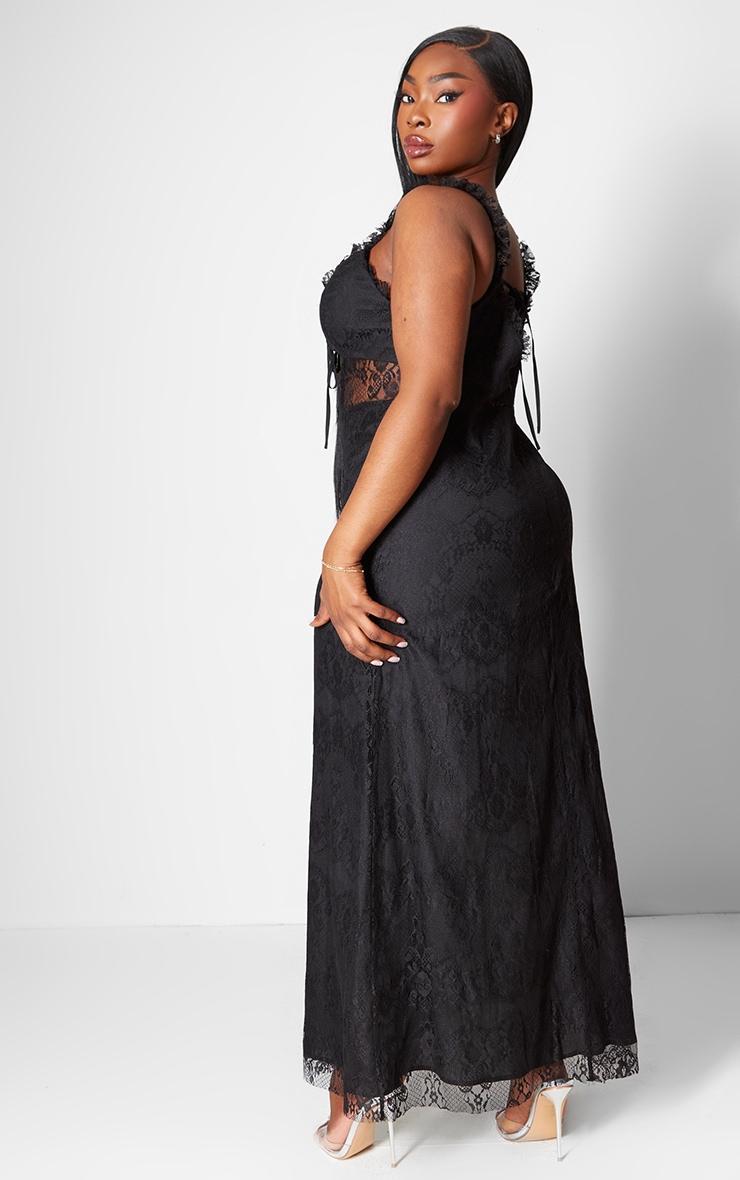 Plus Black Lace Tie Front Bust Detail Maxi Dress Product Image