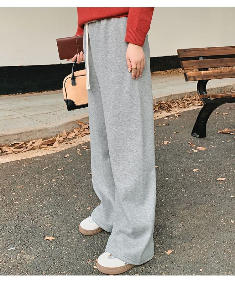 Drawstring Waist Plain Wide Leg Sweatpants Product Image