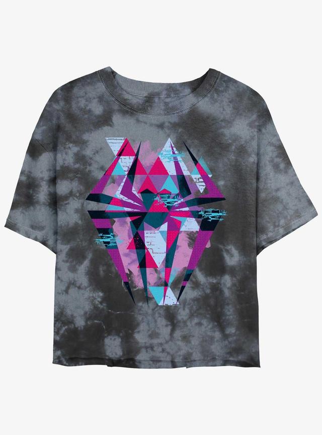 Marvel Spider-Man Geometric Spider Symbol Girls Tie-Dye Crop T-Shirt Product Image