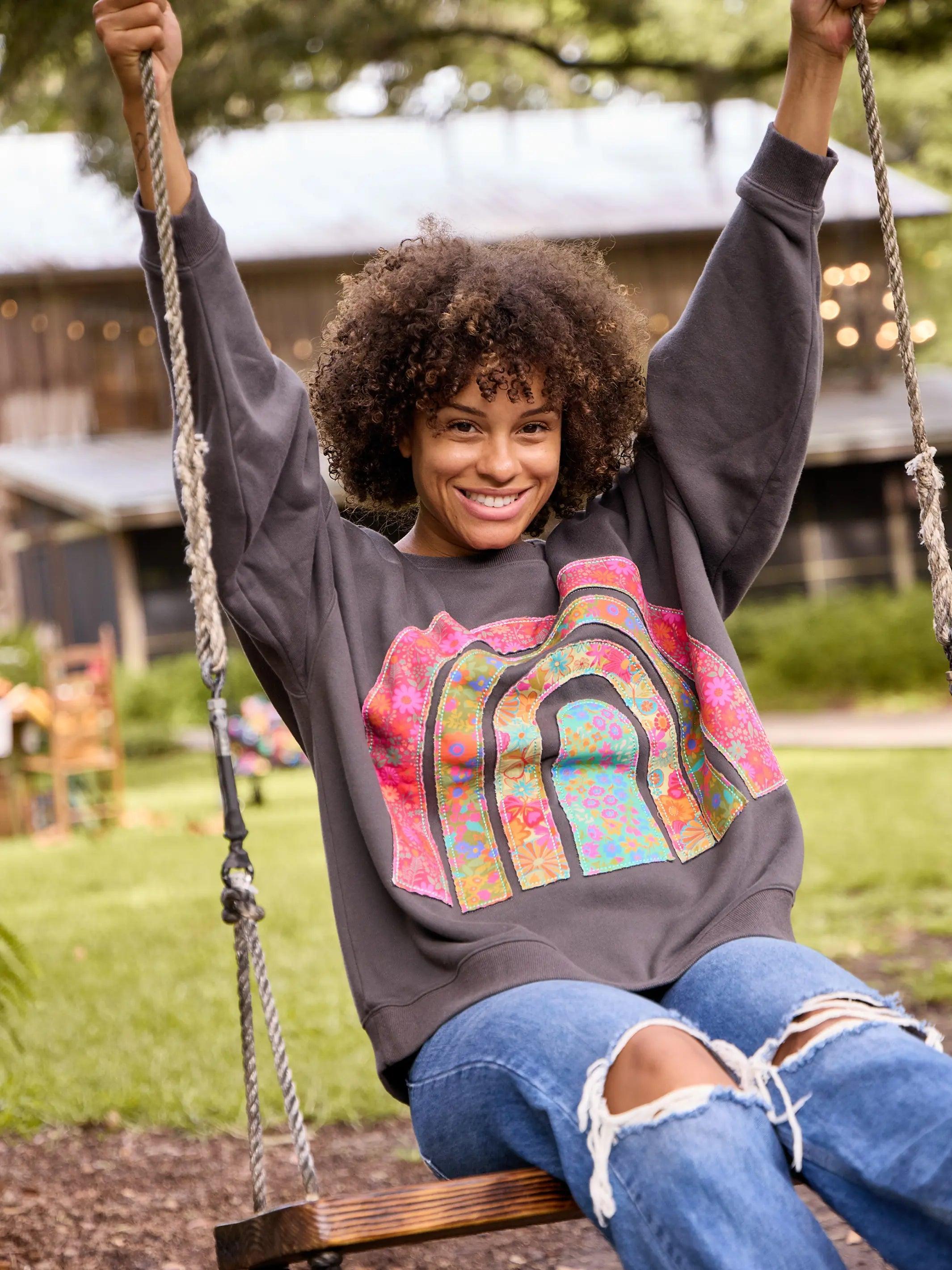 Applique Pullover Sweatshirt - Charcoal Rainbow Product Image