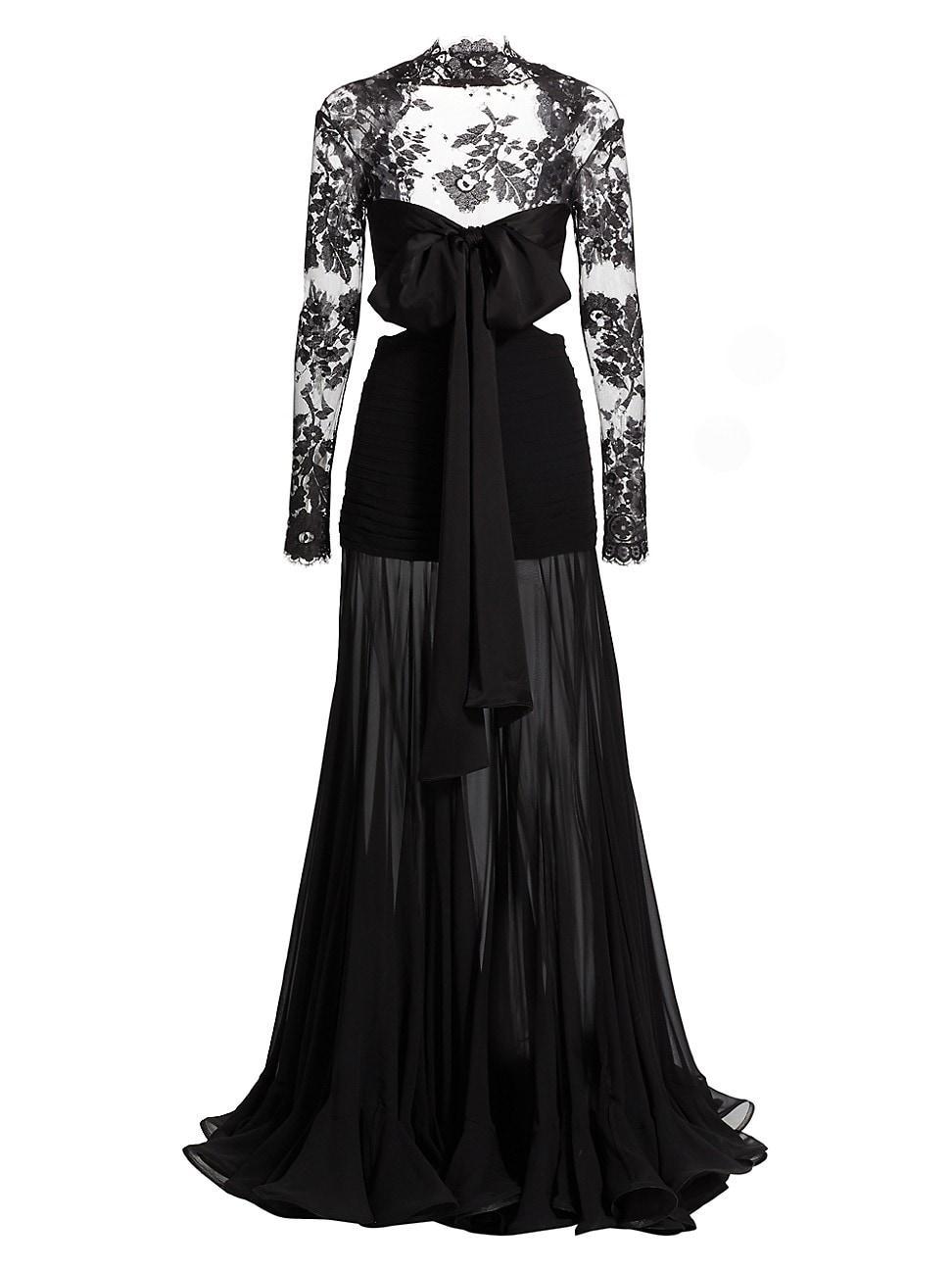 Womens Cut-Out Silk & Lace Gown Product Image