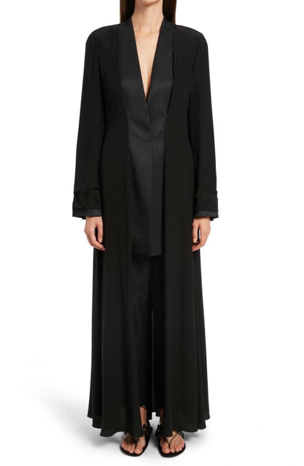 Keanu Satin-trimmed Pleated Silk And Wool-blend Crepe Coat In Black Product Image