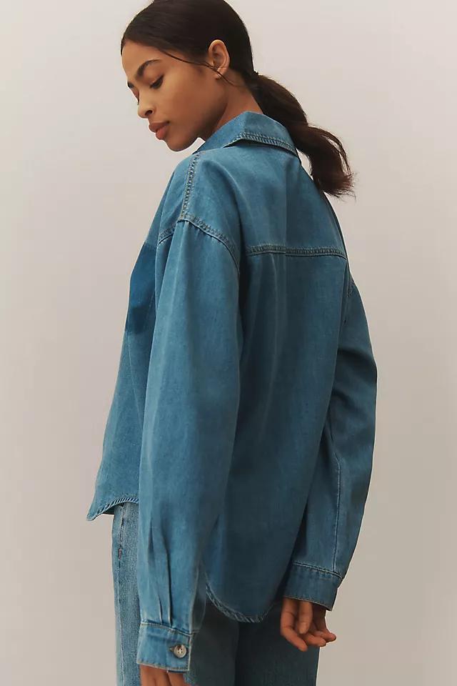 MABLE Long-Sleeve Burnout Pocket Denim Buttondown Shirt Product Image