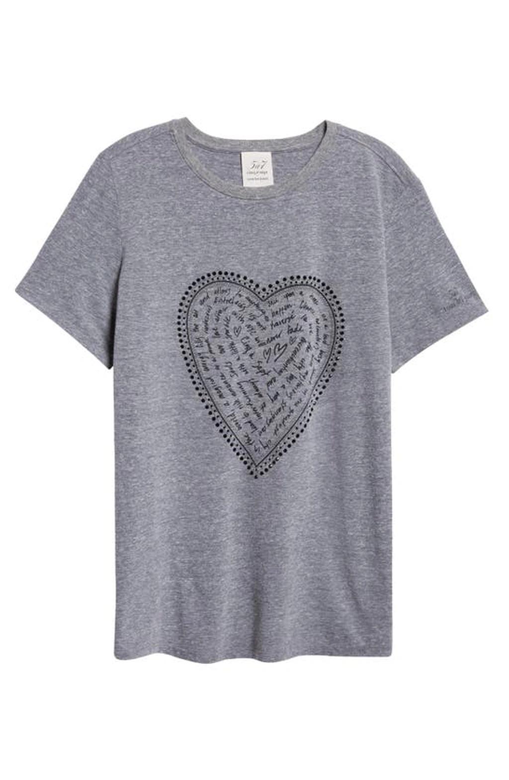 Rhinestone Love Letter Heart T-shirt In Heather Grey/black Product Image