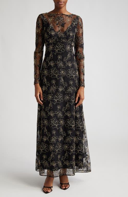 Lela Rose Floral Embroidery Long Sleeve Gown Product Image