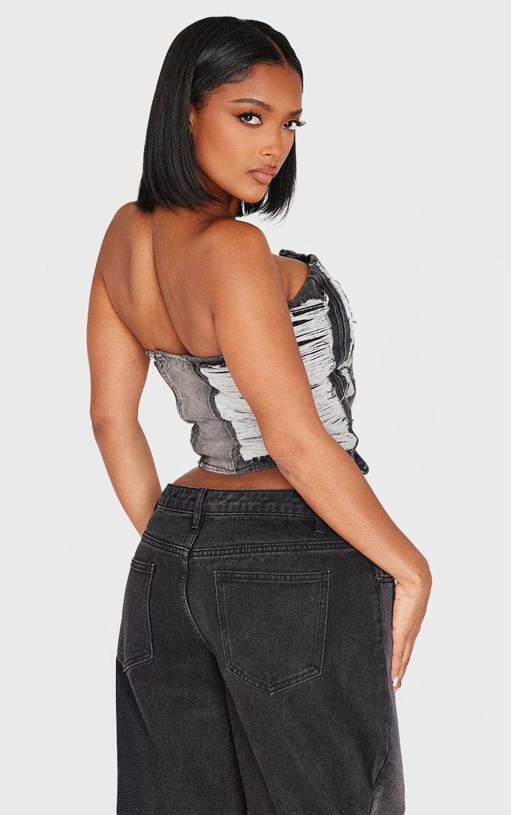 Shape Light Grey Denim Bandeau Distressed Lace Up Detail Corset product image